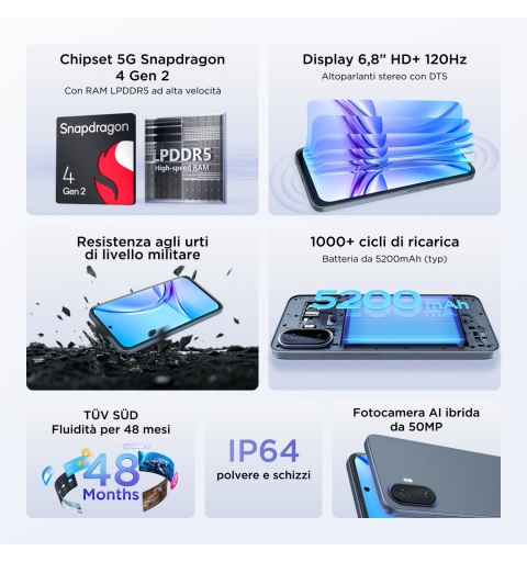 TCL K70 5G 17,3 cm (6.8") Dual-SIM Android 16.0 USB Typ-C 4 GB 128 GB 5200 mAh Blau