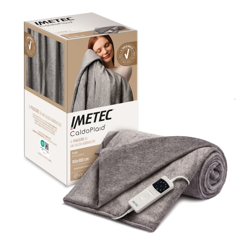 Imetec CaldoPlaid Adapto Plus Mélange 150x100 cm, Plaid riscaldabile, Morbida Coperta elettrica, Tecnologia Adapto Plus,