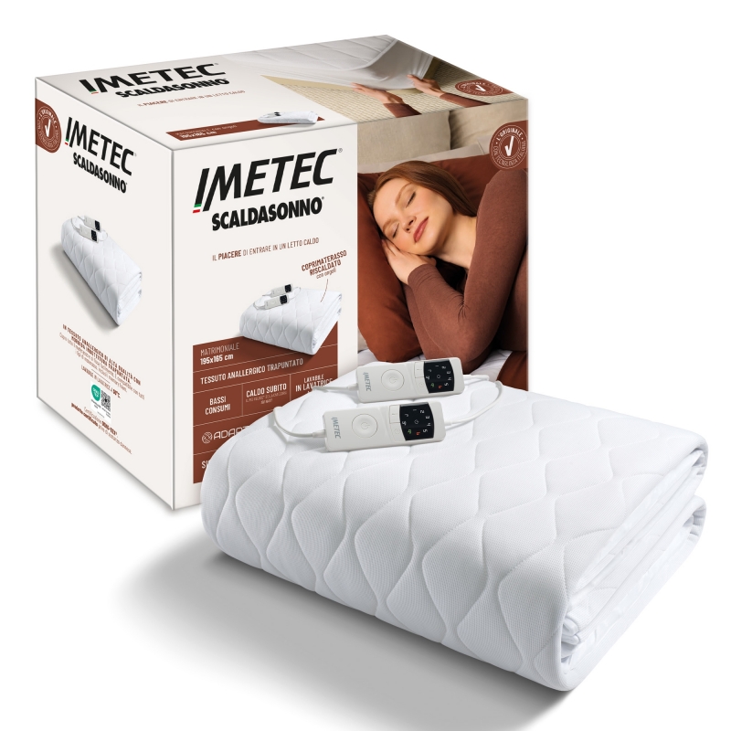Imetec Scaldasonno Maxi Adapto Plus, Matrimoniale 195x165 cm, Coprimaterasso riscaldato, Tessuto Anallergico trapuntato, Caldo