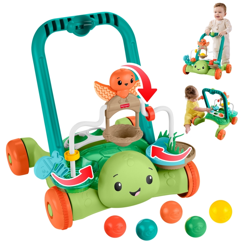 Fisher-Price „Moves with You“-Schildkröten-Lauflernwagen, Schiebespielzeug für Babys und Kleinkinder, 5 Bälle