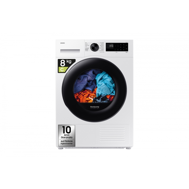 Samsung Asciugatrice Crystal EcoDry 8 kg Cl. C tumble dryer Freestanding Front-load White