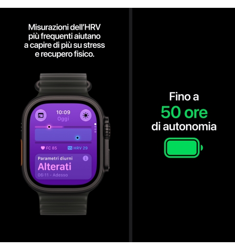 Apple Watch Ultra 4 GPS + Cellular, Cassa 49 mm in titanio nero con cinturino Ocean nero traslucido