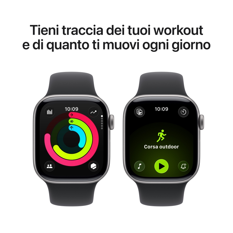 Apple Watch Series 11 GPS + Cellular 42mm Cassa Alluminio Grigio Siderale con Sport Band Nero - S M
