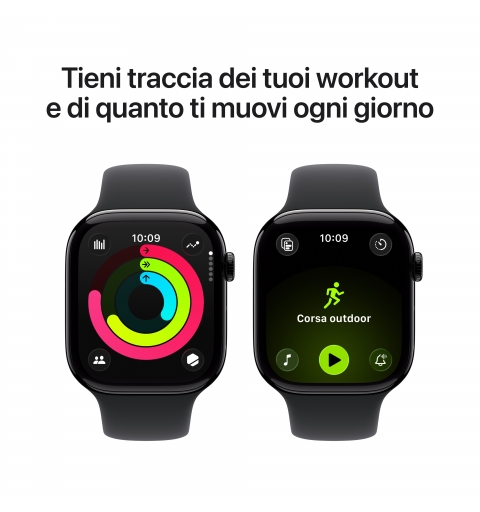 Apple Watch Series 11 GPS + Cellular 46mm Jet Black Aluminium Case with Black Sport Band - S M