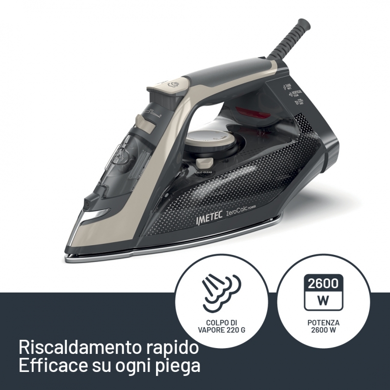Imetec ZeroCalc Power Steam iron Stainless Steel soleplate 2600 W Black, Sand