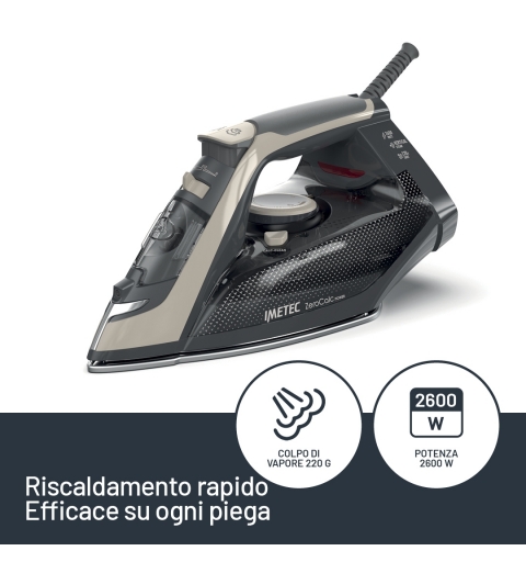 Imetec ZeroCalc Power - Ferro da Stiro da 2600W con Colpo di Vapore 220g,Piastra in Acciaio Satinato, Sistema Anticalcare,