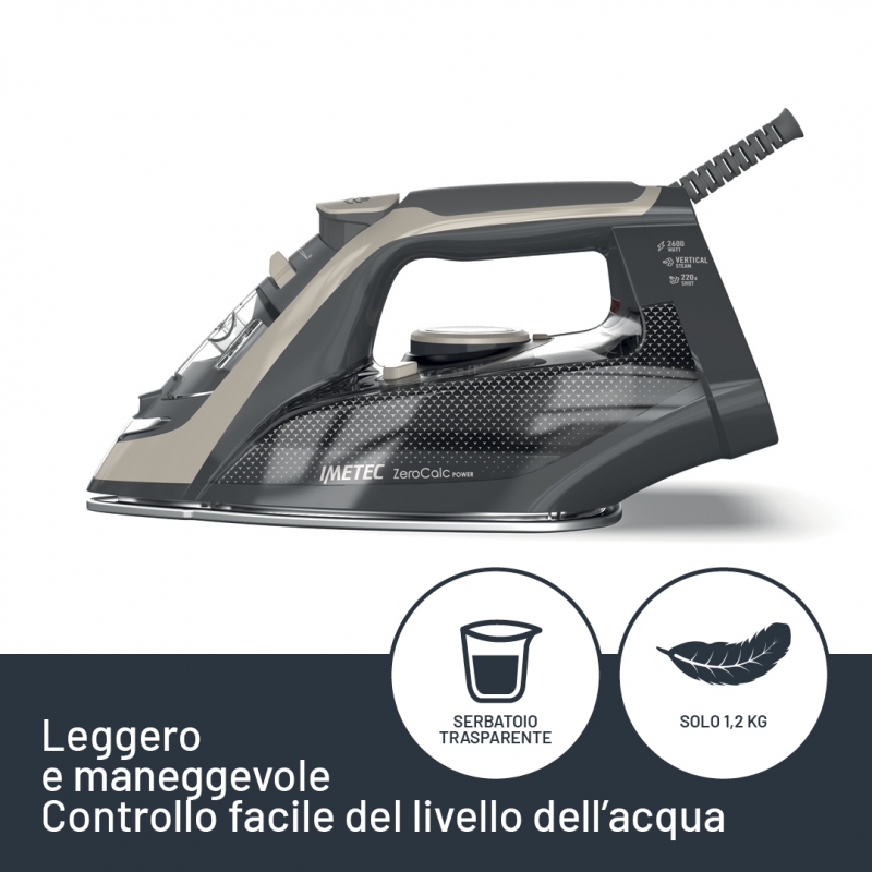 Imetec ZeroCalc Power Fer à vapeur Semelle en acier inoxydable 2600 W Noir, Sable