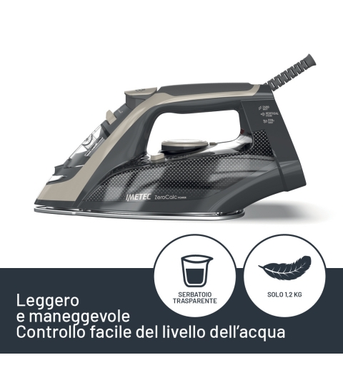 Imetec ZeroCalc Power - Ferro da Stiro da 2600W con Colpo di Vapore 220g,Piastra in Acciaio Satinato, Sistema Anticalcare,