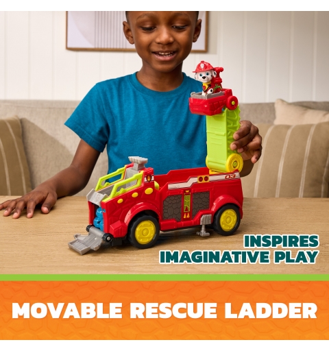 PAW Patrol The Dino Movie, Dino Rescue Responder, camion dei pompieri di oltre 25,4 cm con action figure di Marshall e 3