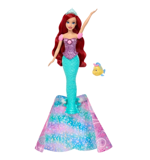 Disney Princess Muñeca transformable de humana a sirena de la princesa Ariel de Disney con Flounder y 2 accesorios