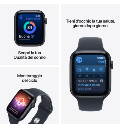 Apple Watch SE (3nd generation) SE 3 GPS, Cassa 44 mm in alluminio mezzanotte con Cinturino Sport blu marino - M L