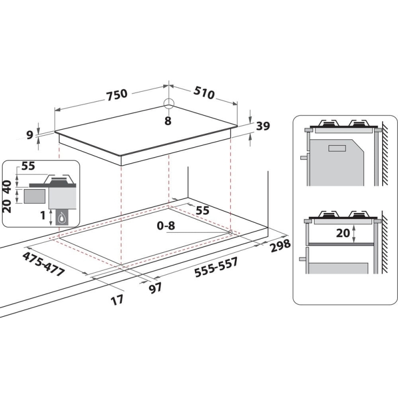 Hotpoint PCN R753N T IX HA Acier inoxydable Intégré 75 cm Gaz 5 zone(s)