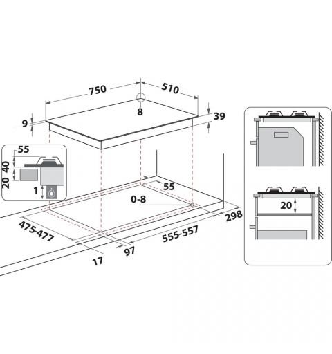 Hotpoint PCN R753N T IX HA Acier inoxydable Intégré 75 cm Gaz 5 zone(s)