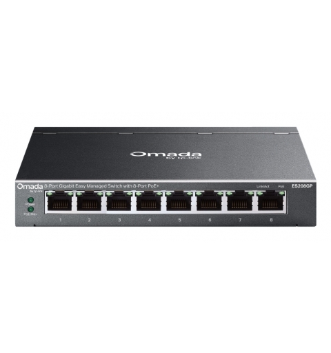 TP-Link Omada ES208GP Netzwerk-Switch Managed L2 Gigabit Ethernet (10 100 1000) Power over Ethernet (PoE) DIN-Schiene Schwarz