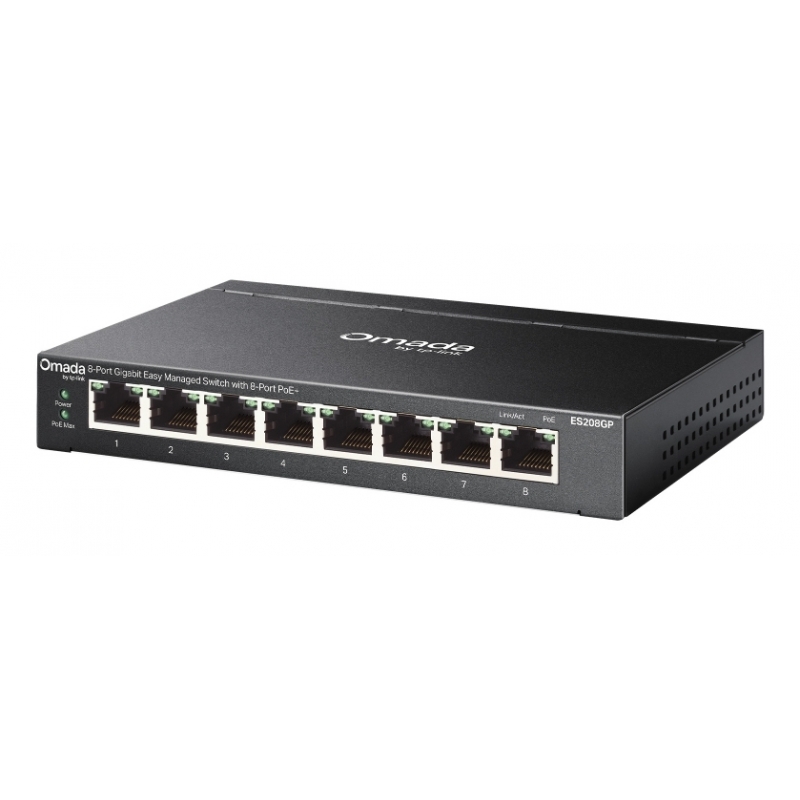 TP-Link Omada ES208GP switch di rete Gestito L2 Gigabit Ethernet (10 100 1000) Supporto Power over Ethernet (PoE) Guida DIN Nero