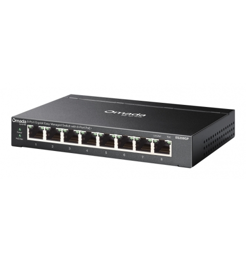 TP-Link Omada ES208GP switch Gestionado L2 Gigabit Ethernet (10 100 1000) Energía sobre Ethernet (PoE) Carril DIN Negro