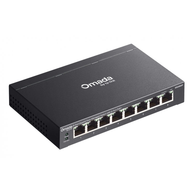 TP-Link Omada ES208GP Netzwerk-Switch Managed L2 Gigabit Ethernet (10 100 1000) Power over Ethernet (PoE) DIN-Schiene Schwarz
