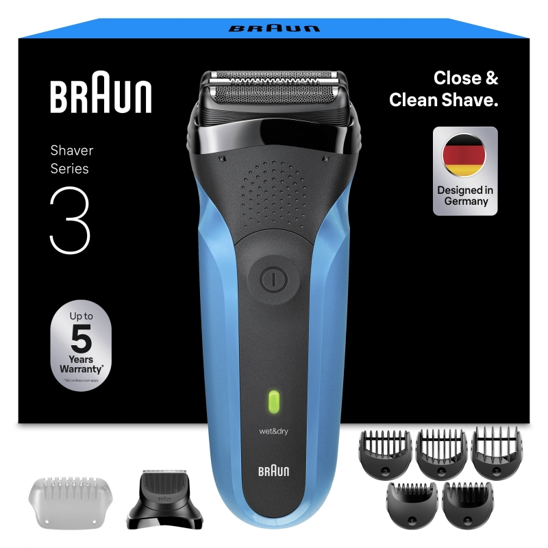 Braun Series 3 Rasoio Elettrico, Wet & Dry, 310BT, Blu