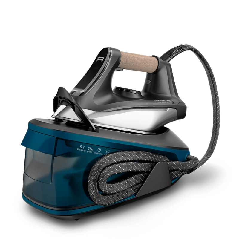 Rowenta Force Pro 350 VR7444 Dampfbügelstation mit Pumpenantrieb 2400 W 1,4 l Durilium Airglide Bügelsohle Schwarz, Blau