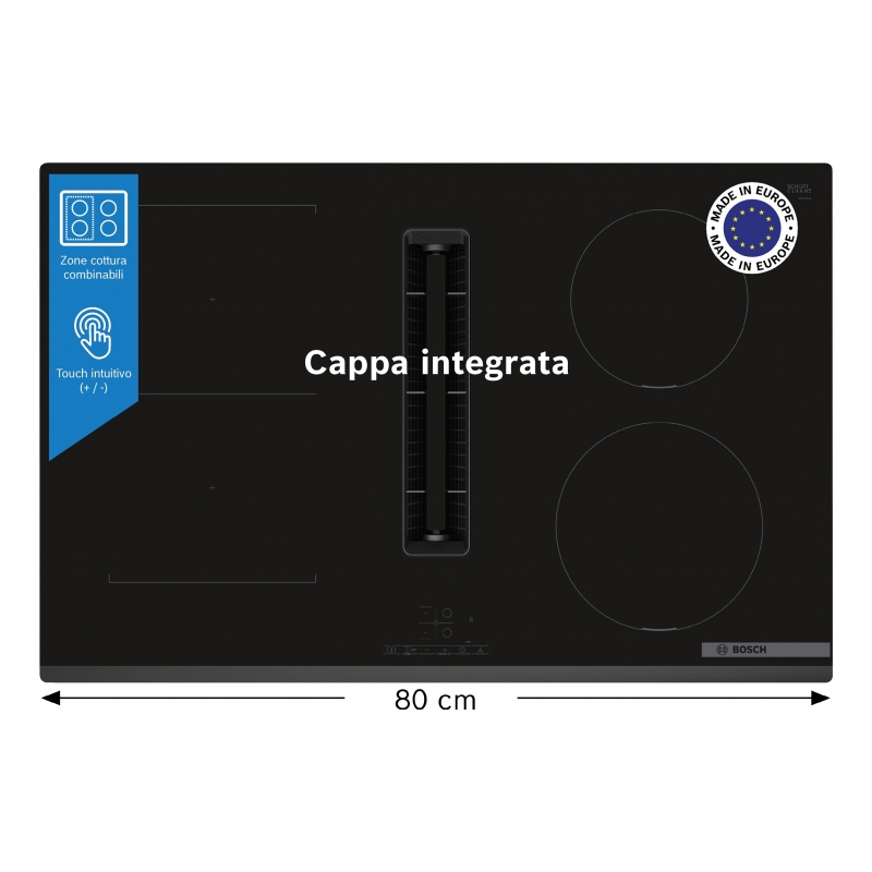 Bosch Serie 4 PVS831B16E Piano con cappa integrata 80 cm CombInduction Nero Classe B