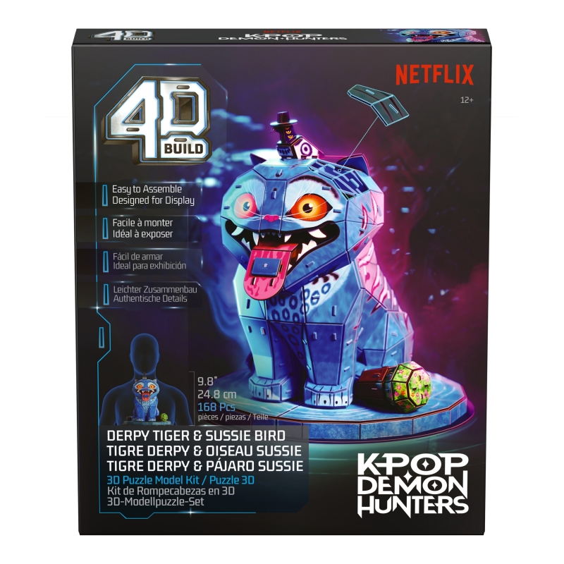 4D Build , rompecabezas en 3D de KPop Demon Hunters Derpy Tiger & Sussie Bird, lengua y maceta extraíbles, kit de maqueta