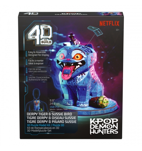 4D Build , rompecabezas en 3D de KPop Demon Hunters Derpy Tiger & Sussie Bird, lengua y maceta extraíbles, kit de maqueta