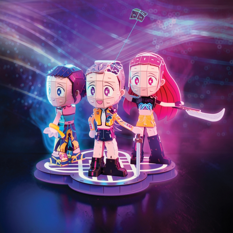 4D Build - K-Pop Demon Hunters - Huntr x Chibis, 3 Huntrix-Heldinnen im Set - detailreiches 3D-Puzzle