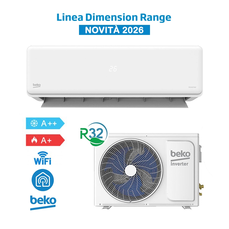 Beko BEHPF095 + BEHPF096 Air Conditioner 9000Btu A++/A+ 2.5Kw Dimension Range WiFi, R32, Inverter, White - New Arrival