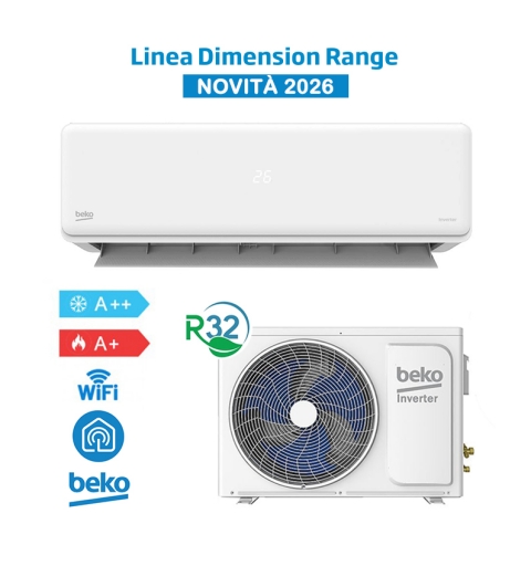 Beko BEHPF095 + BEHPF096 Air Conditioner 9000Btu A++/A+ 2.5Kw Dimension Range WiFi, R32, Inverter, White - New Arrival