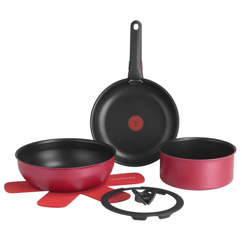 Lagostina Ingenio Rubino Set padelle, Antiaderente, Manico rimovibile, Induzione e gas, 7 pz 0102976000007