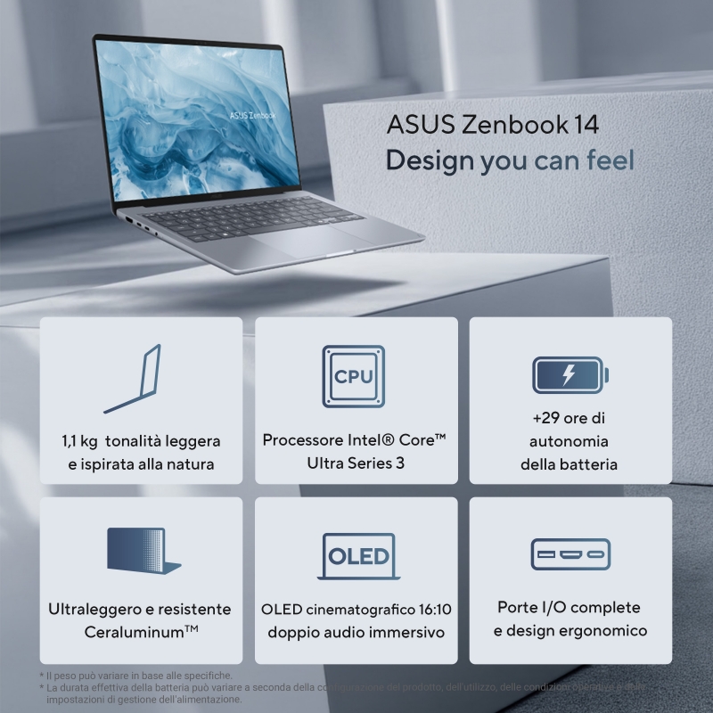ASUS Zenbook 14 UX3480AA-U1006W Copilot+ PC Intel Core Ultra 7 355 Ordinateur portable 35,6 cm (14") WUXGA 16 Go LPDDR5x-SDRAM