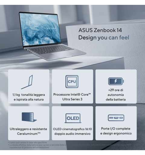 ASUS Zenbook 14 UX3480AA-U1006W Copilot+ PC Intel Core Ultra 7 355 Ordinateur portable 35,6 cm (14") WUXGA 16 Go LPDDR5x-SDRAM