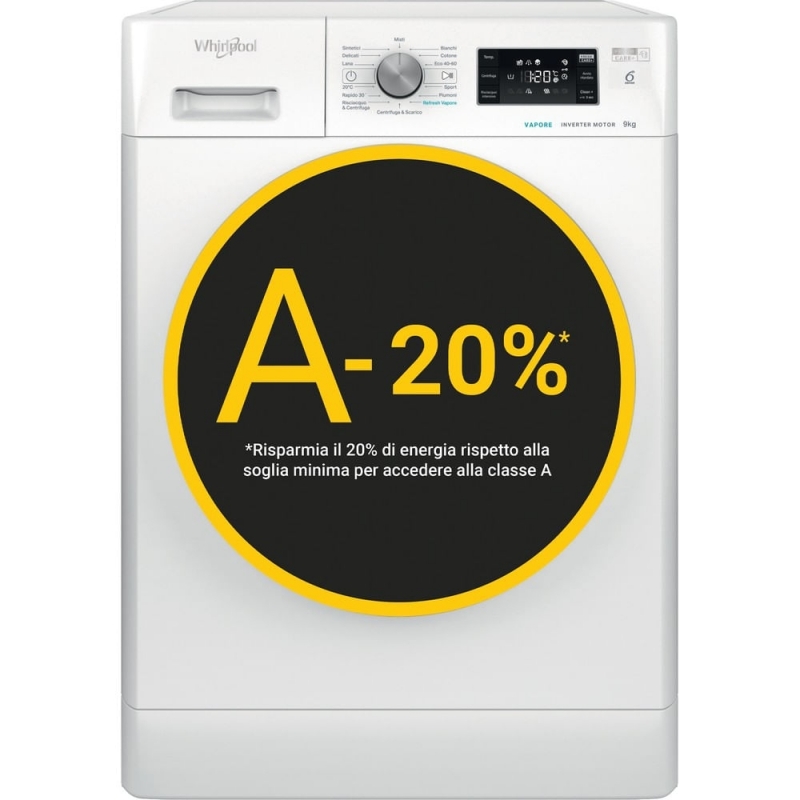 Whirlpool FFB EP 9148 BS IT machine à laver Charge avant 9 kg 1300 tr min Blanc